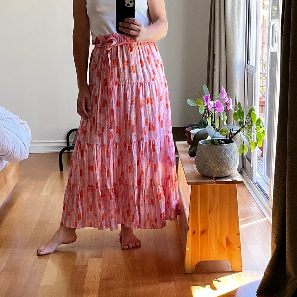 Lemlem Orange and Pink Maxi A-Line Skirt